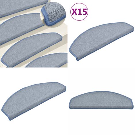 Felpudos para escaleras 15 uds 65x24x4 cm Gris claro y azul Semicircular Grande - Alfombras antideslizantes - Alfombras para peldaños