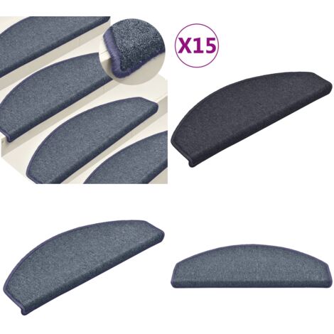 Felpudos para escaleras 15 uds 65x24x4 cm Gris oscuro y azul Semicircular Grande - Alfombras antideslizantes - Alfombras para peldaños
