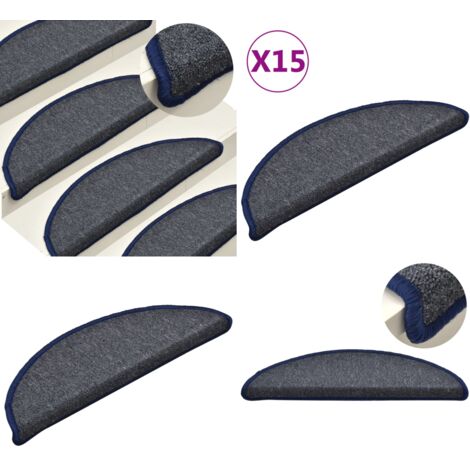 Felpudos para escaleras (15 unidades, 56 x 17 x 3 cm, gris oscuro y azul, semicirculares) - Alfombras antideslizantes - Alfombras para peldaños