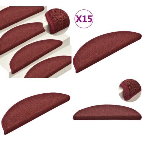 Felpudos para escaleras 15 unidades 56x17x3 cm Burdeos Semicirculares - Alfombras para peldaños - Alfombras antideslizantes