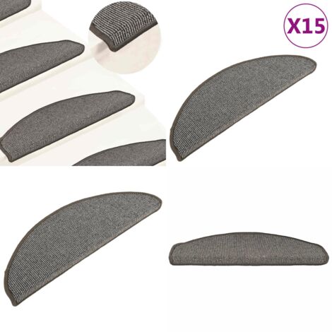 Felpudos para escaleras (15 unidades, 65 x 21 x 4 cm, gris, semicirculares, grandes) - Alfombras antideslizantes - Alfombras para peldaños