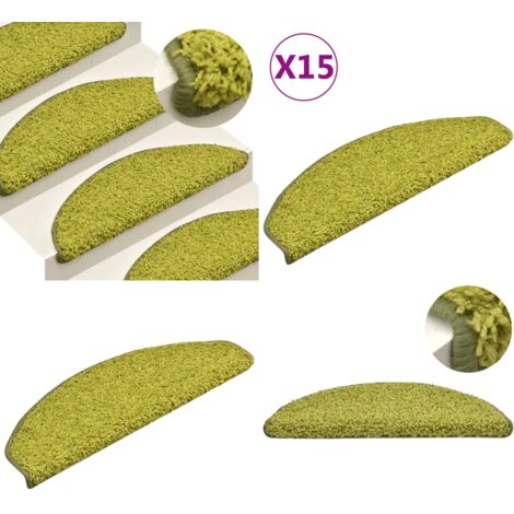 Felpudos para escaleras 15 unidades 65x21x4 cm Verde Semicircular Grande - Alfombras para peldaños - Alfombras antideslizantes