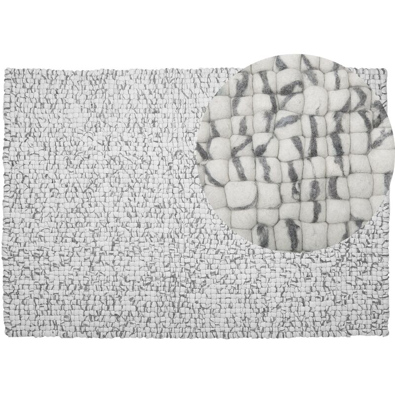 Modern Area Rug Light Grey Wool Felt Ball Hand-Woven 160 x 230 cm Amdo