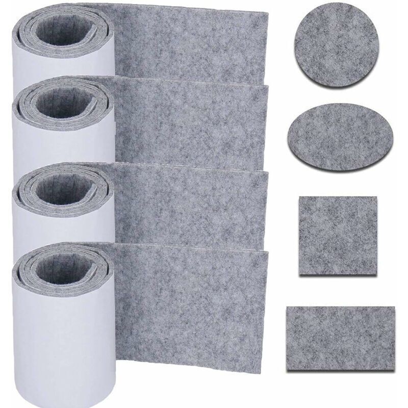 Felt Furniture Pads, 4 Rolls of Self-Adhesive Felt Tape for Protecting Table, Chair, and Sofa Legs, 100 x 10 cm
