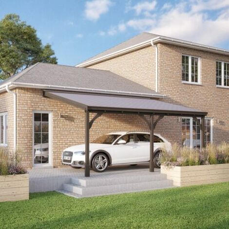 Felt Shingle Roof Car Port 3 Post - Wood - L200 x W578 cm - Rustic Brown