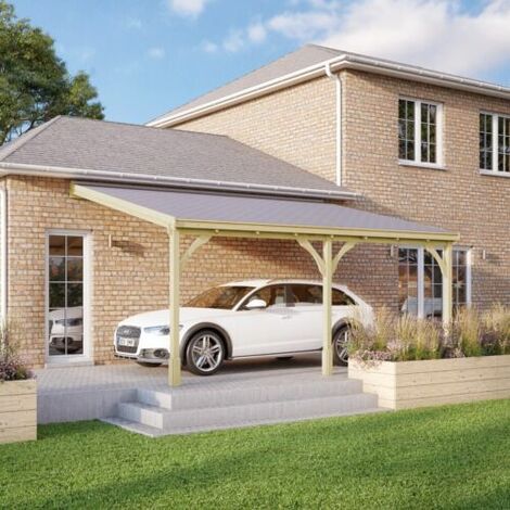 Felt Shingle Roof Car Port 3 Post - Wood - L200 x W722 cm - Light Green