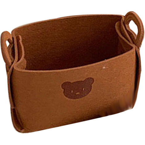 Felt Storage Basket with Handles Foldable Laundry Snacks Toys Clothes Bin for Home Desktop Bear Pattern Reddish Brown