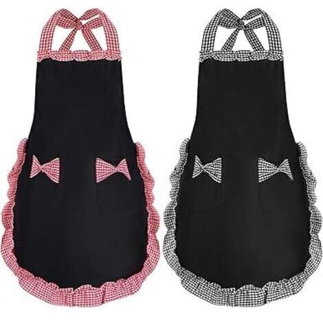 Femme Tablier, Tabliers Noirs pour Femmes avec 2 Poches, Tabliers de Cuisine Imperméables, Tablier de Chef pour Cuisiner, Jardiner, 2 PCS