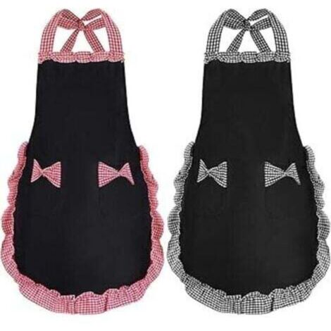 Femme Tablier, Tabliers Noirs pour Femmes avec 2 Poches, Tabliers de Cuisine Imperméables, Tablier de Chef pour Cuisiner, Jardiner, 2 PCS