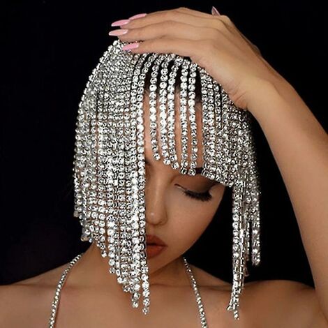 Femmes Flash Long Gland Cheveux Chaîne Strass Tête Chaîne Discothèque Cristal Bandeau Bijoux