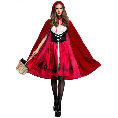 Femmes Petit Chaperon Rouge Costume Noël Halloween Robe De Fête Avec Cape XL