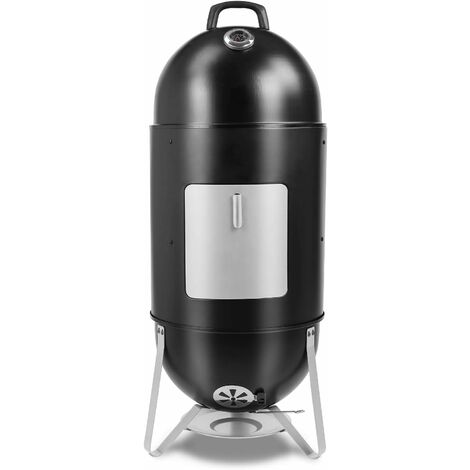 Femor Barbecue Fumoir Smoker, Multifonctions BBQ Grill à Charbon, 3 en 1 Barbecue Charbon de Bois avec Bol d'eau, 2 grilles de fumage et thermomètre, évacuation d'air réglable, 46,5 * 46,5 * 117 cm