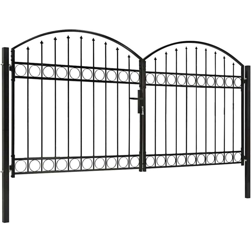 Fence Gate Double Door With Arched Top Steel 300x125 Cm Black Vidaxl