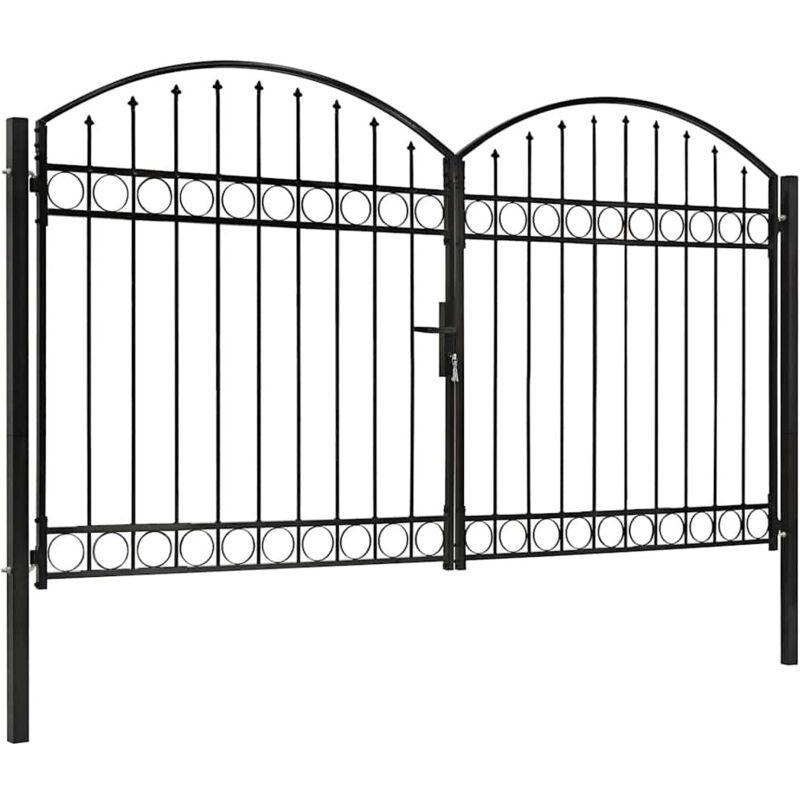 Fence Gate Double Door With Arched Top Steel 300x200 Cm Black Vidaxl