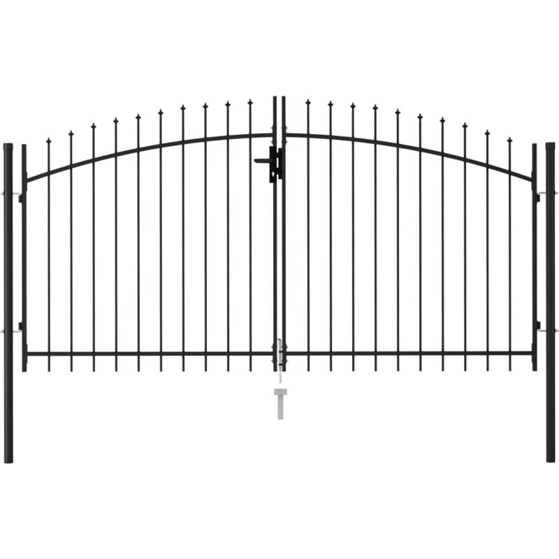 Vidaxl - Fence Gate Double Door with Spike Top Steel 3x1.5 m Black