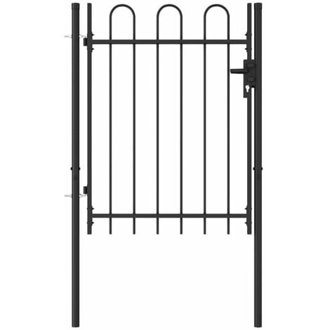 Fence Gate Single Door with Arched Top Steel 1x1.2 m Black