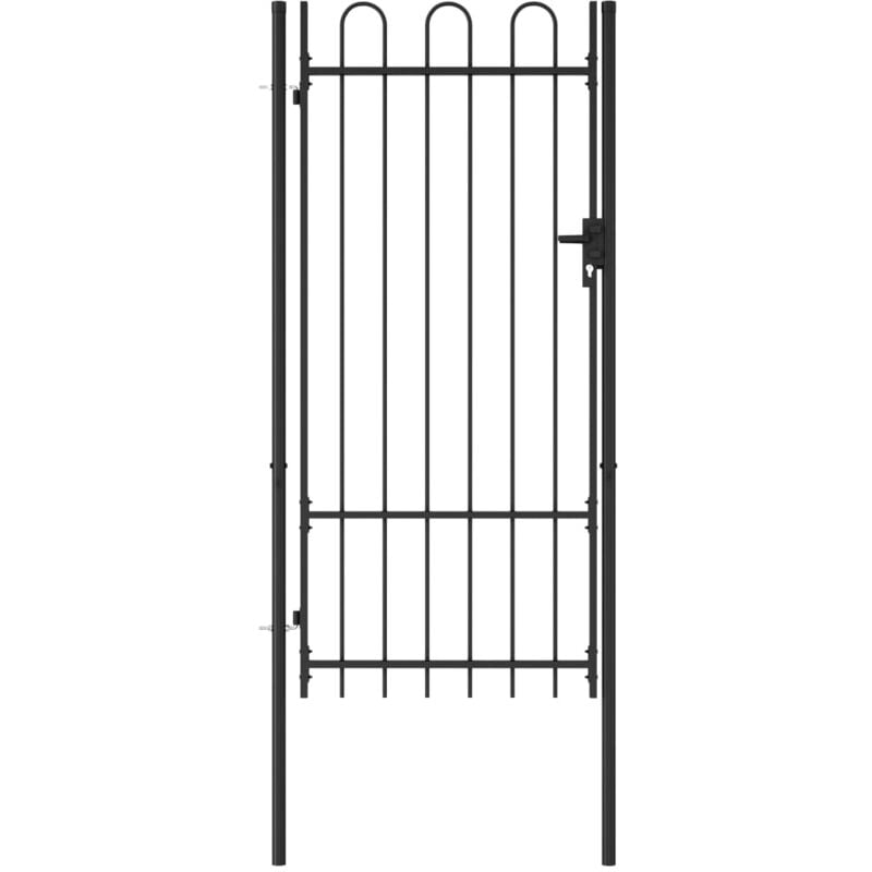 Fence Gate Single Door with Arched Top Steel 1x2 m Black vidaXL