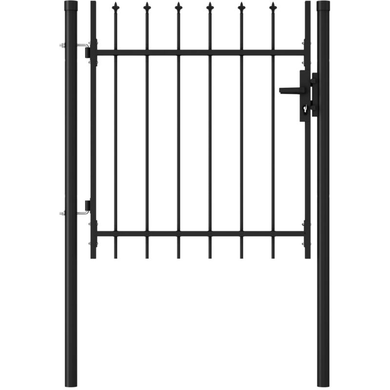 Fence Gate Single Door with Spike Top Steel 1x1 m Black - Black - Vidaxl