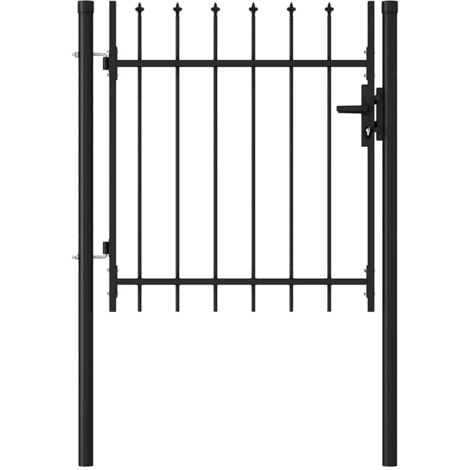 Fence Gate Single Door with Spike Top Steel 1x1 m Black