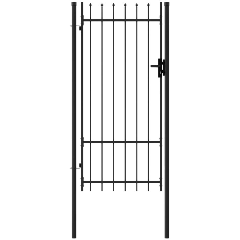 Fence Gate Single Door with Spike Top Steel 1x2 m Black - Black - Vidaxl