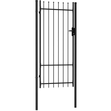 Fence Gate Single Door with Spike Top Steel 1x2 m Black