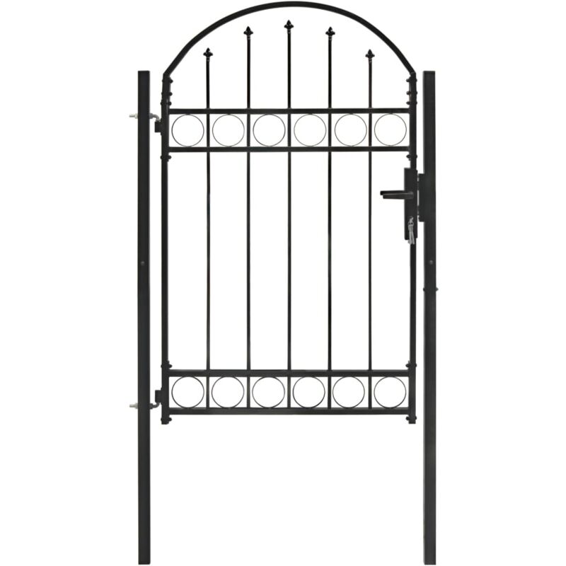 vidaXL Fence Gate with Arched Top Steel 100x150 cm Black - Black