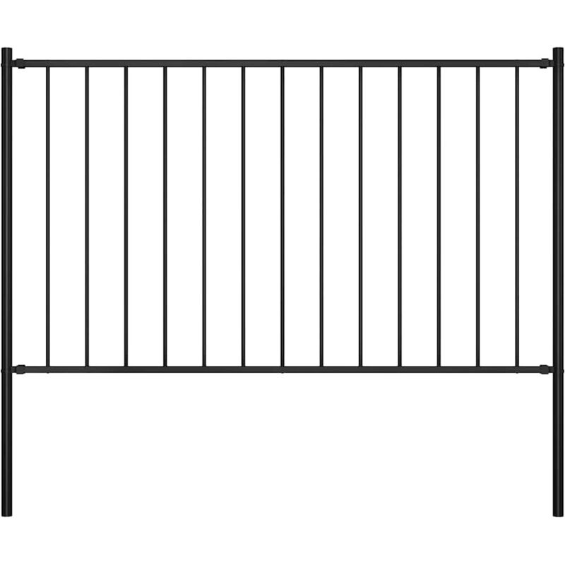 Fence Panel With Posts Powder-coated Steel 1.81x0.75 M Black Vidaxl