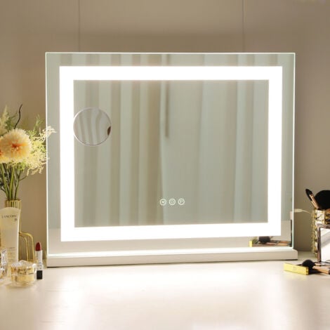 FENCHILIN Hollywood Mirror Vanity Mirror with Lights LED Lightstrip USB Port 3 Lighting Modes Vanity Mirror Makeup Mirror with Lights10x Magnifying Glass Touchscreen for Dressing Table 58x46cm