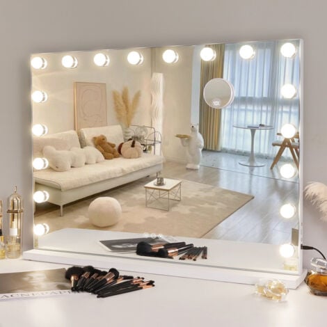 FENCHILIN Hollywood Mirror with Lights 18 LED Bulbs 80x60 cm USB Charing Port Vanity Mirror with Lights Makeup Mirror wiht Lights 3 Light Color Ligted Hollywood Vanity Mirror 10X Magnifying Glass whit