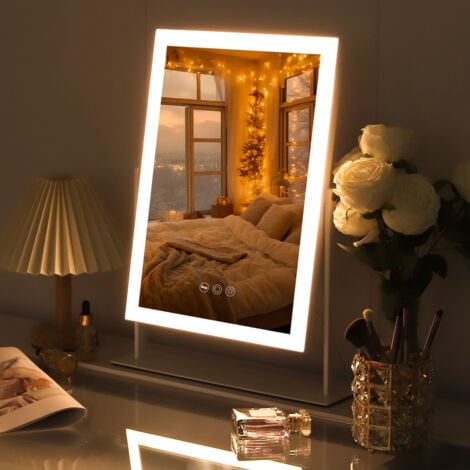 FENCHILIN Specchio per il trucco illuminato a LED 3 colori luminosità regolabile Specchio illuminato a LED dimmerabile bianco 30 cm x 41 cm