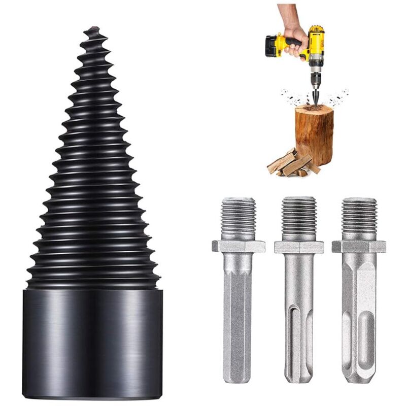 Rapanda - Fendeur de bois à cône de forage, cône à vis de 42 mm avec 3 poignées de forage, foret pour fendeur de bois de chauffage, cône à bois