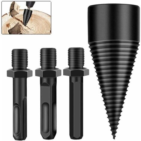 Fendeurs de bches,42mm Foret de Fendeuse de Bois,Fendeur de Bois Conique pour Perceuse à Bois et Fraise à Bois,Durable Outil De Broyage De Bois De Cne De Vis De Fendage avec 3 poignées GROOFOO