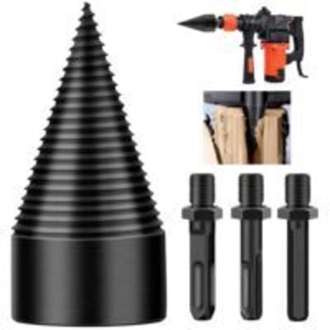 Fendeuse de bûches, 4 forets coniques amovibles pour bois d'allumage, forets robustes pour perceuses électriques, tournevis conique hexagonal + carré + rond 38 mm