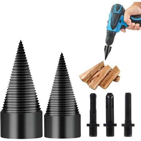 Fendeuse de Bûches Fendeuse à bois 32mm/42mm Foret Conique Foret À Bois pour Fendre du Bois Bois Outil de Coupe avec Tige Hexagonale, Queue Carrée, Tige Ronde