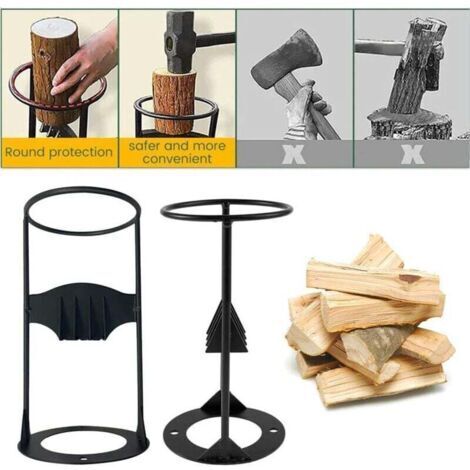 Fendeuse de bûches manuelle noire, idéale pour le bois de chauffage et le camping.