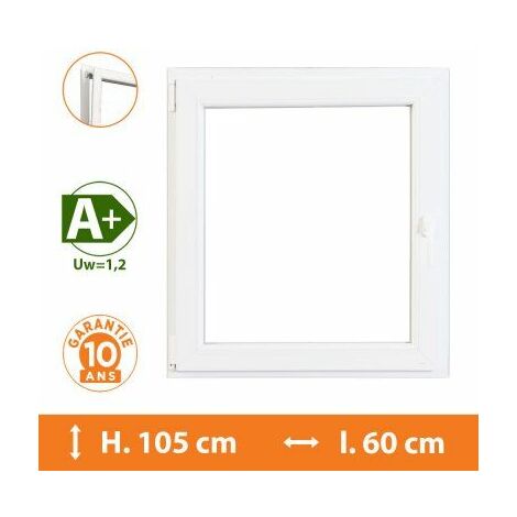 Fenêtre 1 Vantail Blanc - Tirant Droit - H.105 x l.60 cm - Blanc