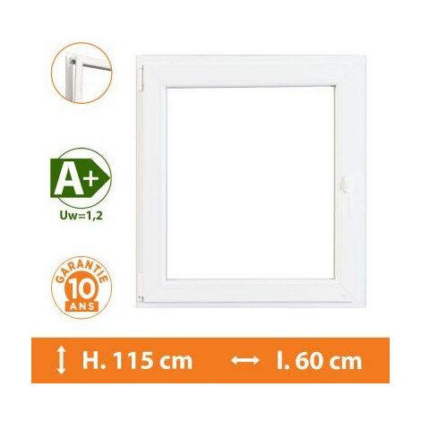 Fenêtre 1 Vantail Blanc - Tirant Droit - H.115 x l.60 cm - Blanc