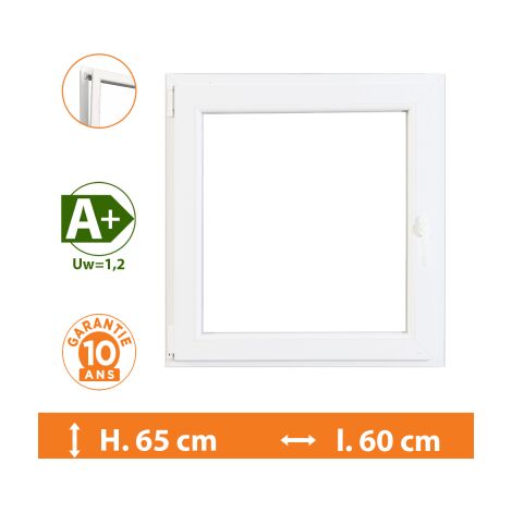 Fenêtre 1 Vantail Blanc - Tirant Droit - H.65 x l.60 cm - Blanc