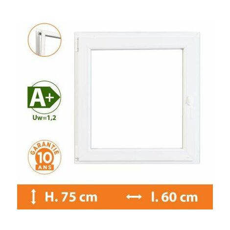Fenêtre 1 Vantail Blanc - Tirant Droit - H.75 x l.60 cm - Blanc