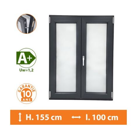Fenêtre 2 Vantaux Gris - H.155 x l.100 cm