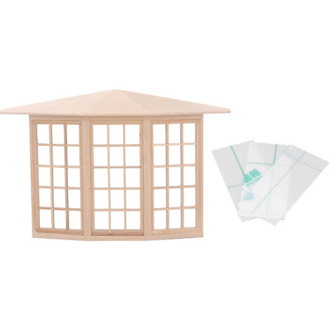 Fenêtre d'angle à 3 côtés en bois pour maison de poupée 1/12, idéale pour projets de bricolage et modélisme miniature.