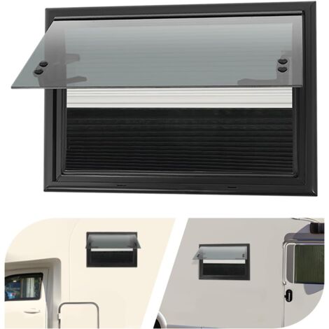 Fenêtre de camping-car, 500 x 350 mm, Fenêtre basculante - Fermeture éclair, Fenêtre extérieure à pousser avec moustiquaire et store intégré, Moustiquaire latérale pour van et camping-car