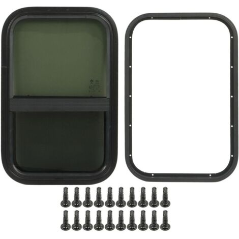 Fenêtre de camping-car 590 x 390 mm, verre trempé teinté, coulissante verticalement et horizontalement, pour camping-cars, remorques et véhicules de chantier