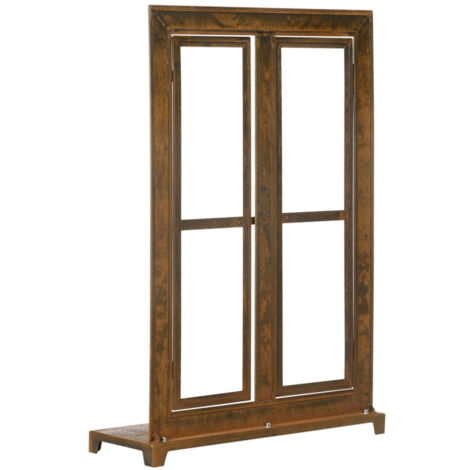 Fenêtre En Fer Patiné Treillis Fenêtre 55X80Cm Avec Seuil Et Imposte, Marron Rustique, Décoration De Jardin