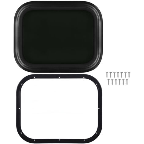 Fenêtre Fixe de Porte de Camping-car, Fenêtre Fixe de Camping-car 450 X 300 Mm en Alliage D'aluminium, Fenêtre D'angle Ronde Noire étanche avec Anneau (Pour une épaisseur de.