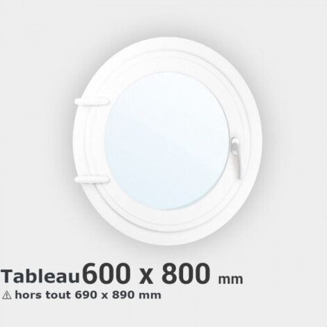 Fenêtre ovale PVC blanc 1 ouvrant H 80 x L 60 cm dimensions tableau pour pose en neuf