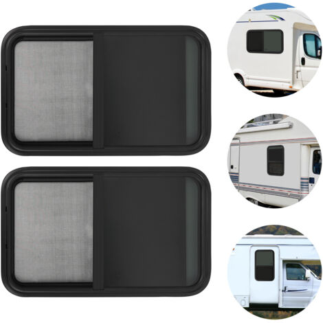 Fenêtre pour camping-car, modèle Teardrop, 45,7 cm (L) x 76,2 cm (H), à coulissement vertical, kit de remplacement pour fenêtre de camping-car (2 fenêtres, avec kit de finition)