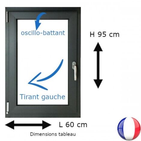 Fenêtre PVC 1 vantail H 95 x L 60 cm OB anthracite avec poignée tirant droit