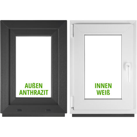Fenêtre PVC BauPlaza 40x65 cm (Largeur x Hauteur) Oscillo-Battante Ouverture Gauche – Anthracite Extérieur / Blanc Intérieur – Double Vitrage