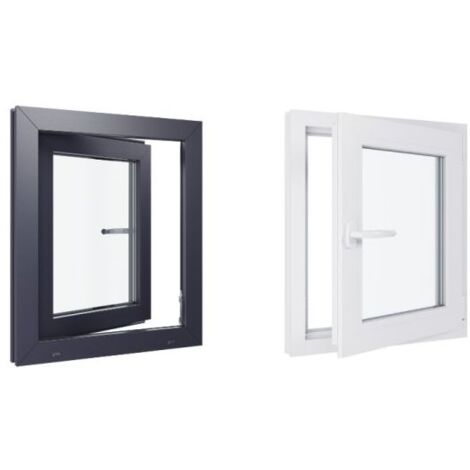 Fenêtre PVC bicolore - Triple vitrage - Tirant Droite - Blanc et Anthracite - LxH : 600 mm x 700 mm